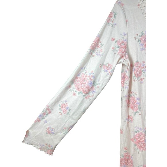 Miss Elaine Nightgown Womens Sz M Pink Floral Lace Long Sleeve Cottage Prairie - Picture 6 of 12